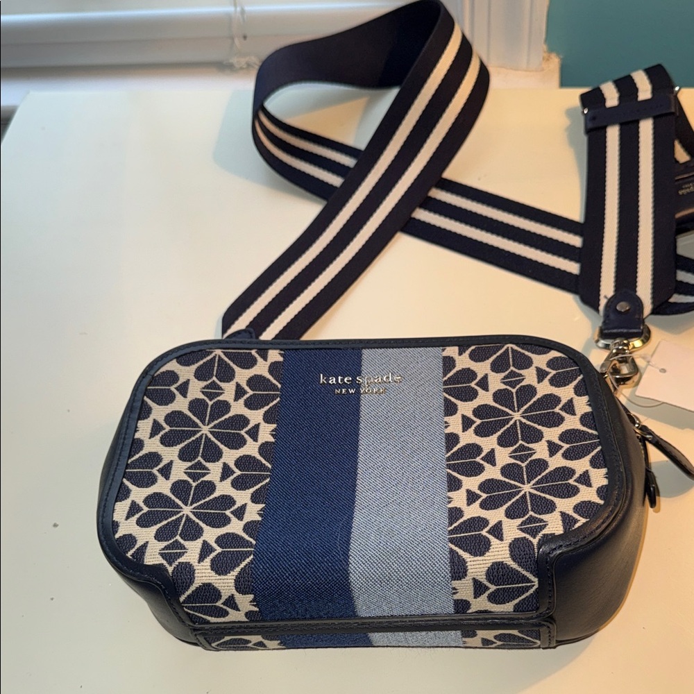kate spade Navy and Cream Floral Stripe Crossbody